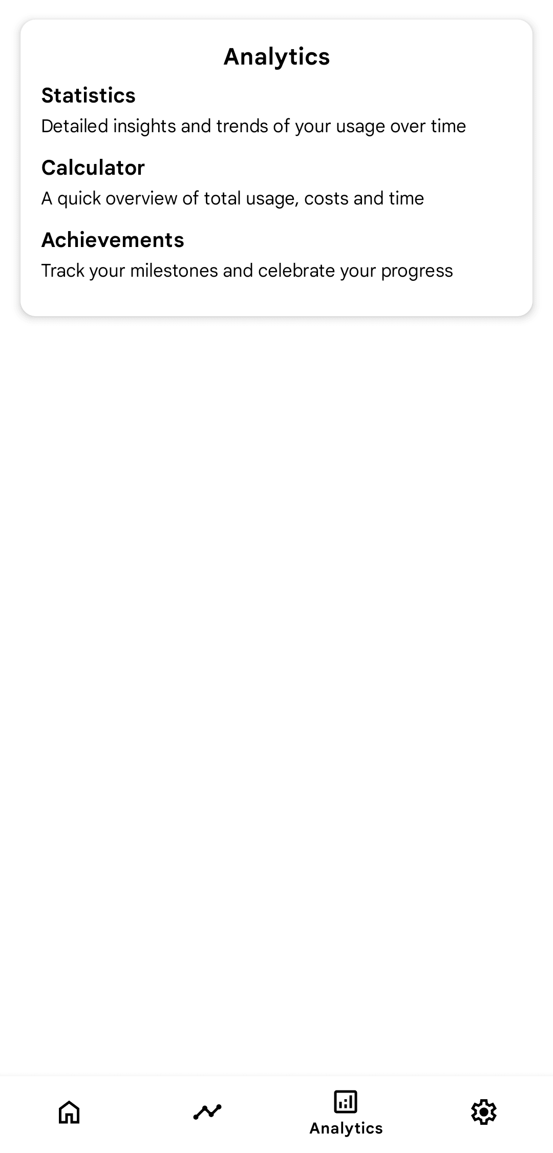 Analytics page of Smoking Tracker application