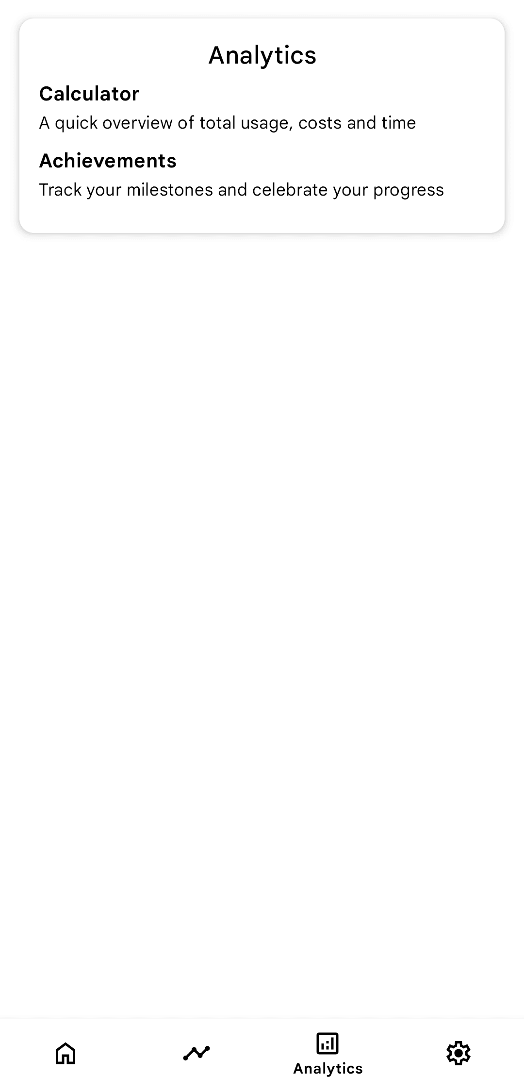 Analytics page of Smoking Tracker application